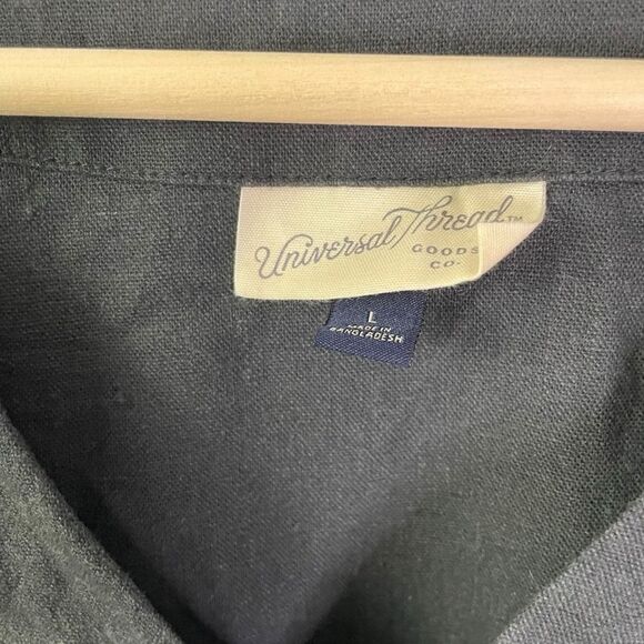 Universal Thread Linen Blend Dark Gray/Black Short Sleeve Top Large V Neck - Picture 5 of 7